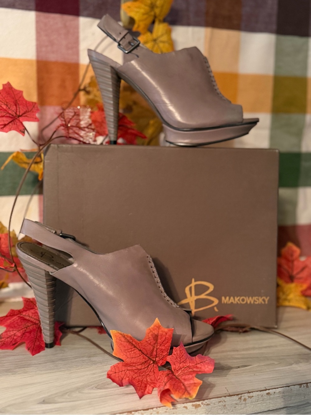 Women's Taupe Peep-Toe Slingback Heels